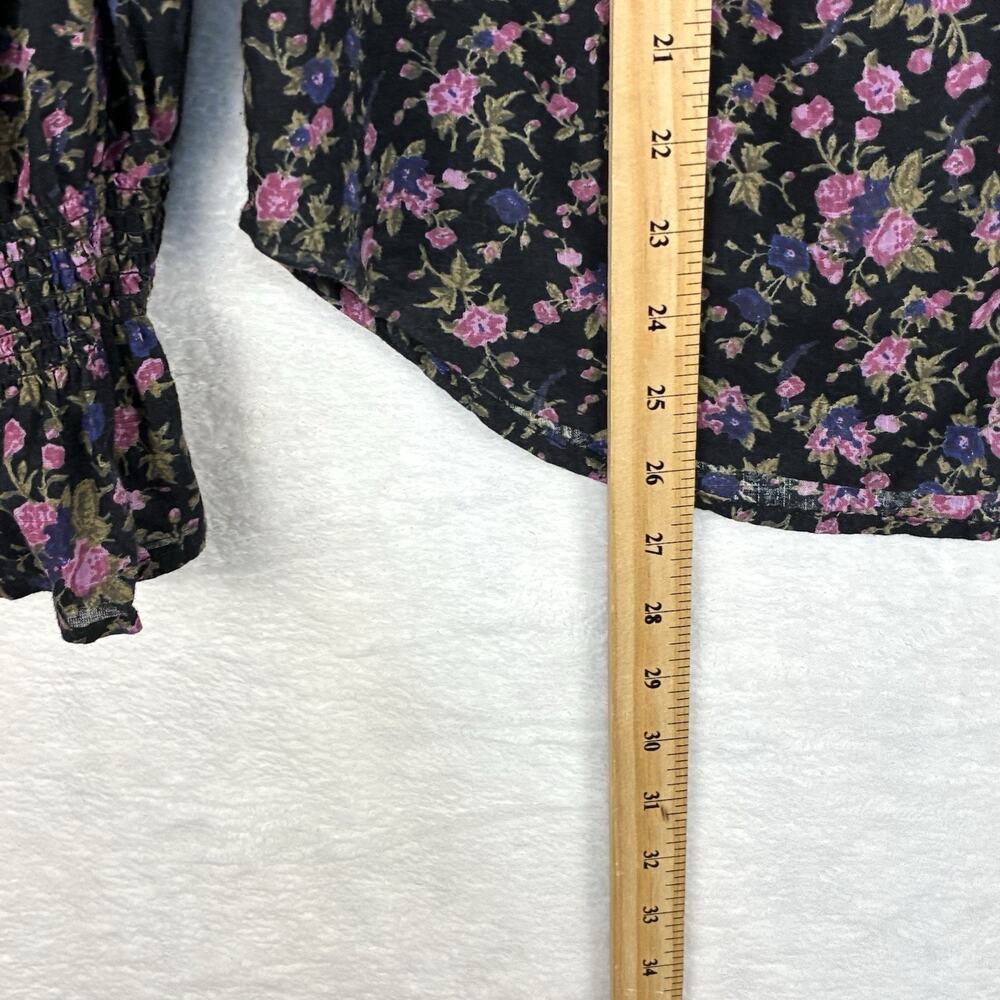 Free People Top Womens S Black Pink Floral Shirt Cottage Boho Summer Western - Picture 5 of 11